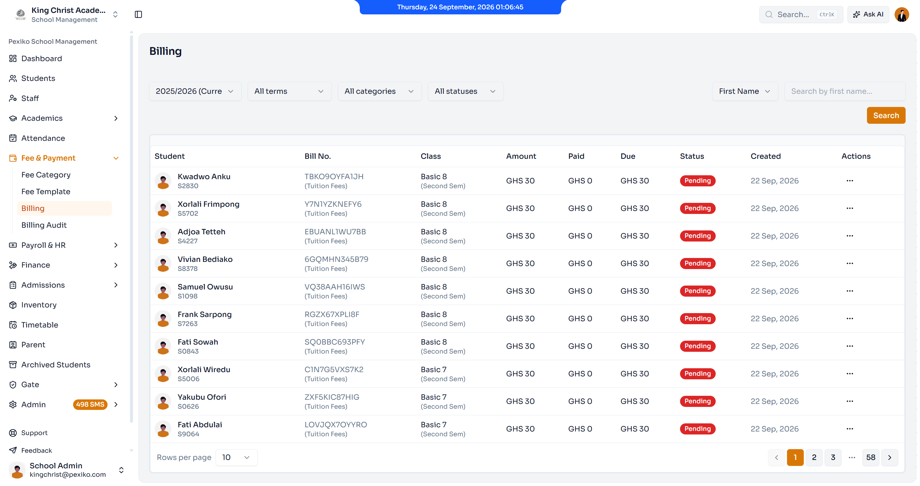 Pexiko fees and billing page